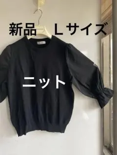新品未使用品　黒い五分袖パフスリーブ袖ジョーゼット　シフォンのサムネイル