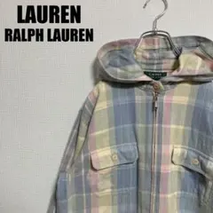 ラルフローレンLAURENチンストラップフルジップネルシャツパーカーMレディースのサムネイル