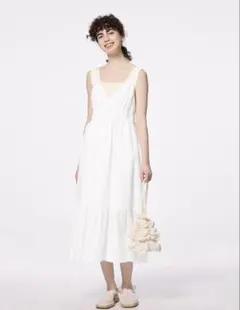 【新品】GU ジーユー テクスチャーキャミワンピース Mサイズ　オフホワイト01