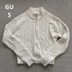 GU ホワイト ケーブルニット 長袖セーター