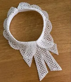 ホワイト レース つけ襟 リボン付き