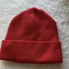 希少 USA製レッド ビーニー ニット帽 アメカジ 無地 くるくるビーニー