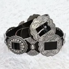 トーガ プルラ TOGApulla ダブルバックルベルト シルバー ウエスタン