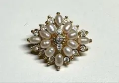 ヴィンテージ パール ブローチ ゴールド