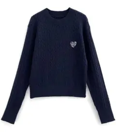 GRL ラメハート刺繍ニットトップス　ネイビー　F