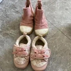 ピンク花柄スニーカー・ブーツセット 13サイズ