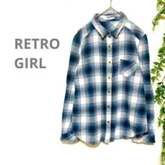 【RETRO GIRL/レトロガール】チェックネルシャツ　綿100％　青　Mのサムネイル