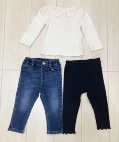 ホワイト襟付きトップスとパンツセット