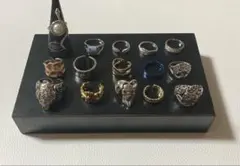 ゴールド昭和レトロ指輪まとめ売り15点 ヴィンテージ メンズリング重厚 無骨