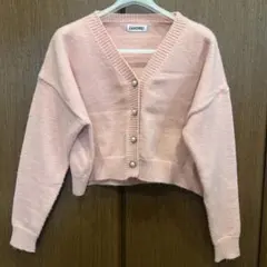SHEIN パールボタン ニットカーディガン ピンクのサムネイル