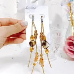 Lo.32 アンティークビーズロングピアス ブラウン韓国輸入 量産型 パーティー