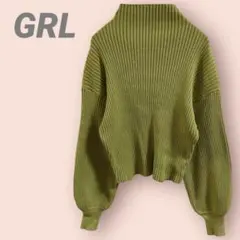 GRL 長袖ニット　ハイネック　リブ　ショート丈　グリーン系　レディース/F