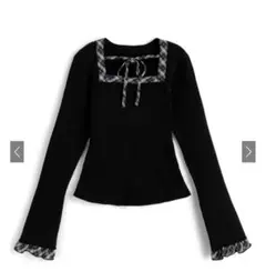 GRL チェック柄リボンリブニットトップス[tw1245]