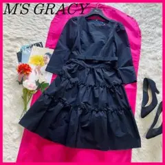 日本製☆M'S GRACY☆ フラワーボタン バルーンワンピース☆ サイズ40