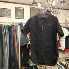 ♯151 stussyステューシー 半袖ボタンシャツスカル花柄刺繍ロゴ黒メンズS