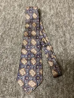 幾何学模様 シルクネクタイ ネイビー ベージュ