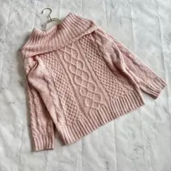 【ワームス】（M）ケーブル編み オフタートルネック ニットセーター ローゲージ