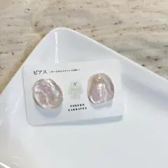 新品　未使用　レジンピアス（ステンレス316L）ピンク系 透明オーバル型ピアス