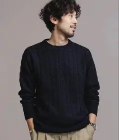 nano・universe カシミヤMIXケーブルクルーネックニット　ナノ