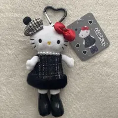 新品　ハローキティ　ぬいぐるみキーホルダー　ブラック　マスコット　赤リボン　①