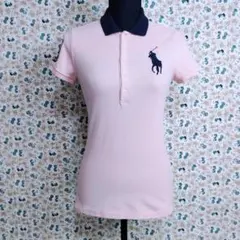 ラルフローレンスポーツ☆y2k　ポロシャツ　半袖　ビッグポニー刺繍　ピンク紺　Ｓ