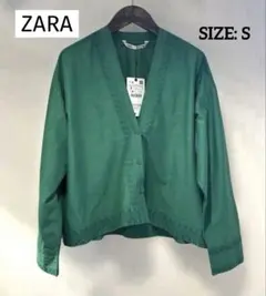 ★新品未使用タグ付★ ZARA 長袖刺繍ブラウス グリーン SIZE:S