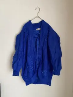 HappyGirl ビーズ 装飾 青 長袖 カーディガン ブルー ニット 刺繍