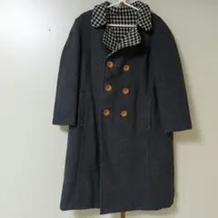 古着　昭和レトロ　ダークグレー　手作りリバーシブルコート