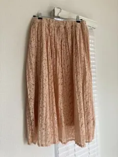 新品 アースミュージックエコロジー ピンク 花柄レースプリーツミディスカート F