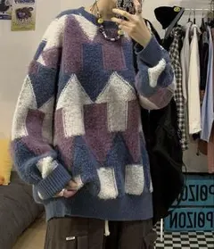 幾何学模様オーバーサイズセーター