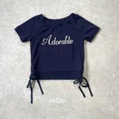INGNI/ロゴトップス/M/ネイビー/半袖/レースアップ/カジュアル/可愛い