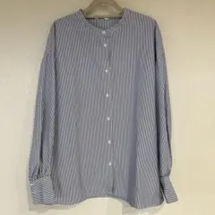 ehka sopoストライプバンドカラーシャツ ストライプシャツノーカラーシャツ