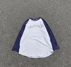 90s TOMMY JEANS ラグラン ロンT グレー ネイビーのサムネイル