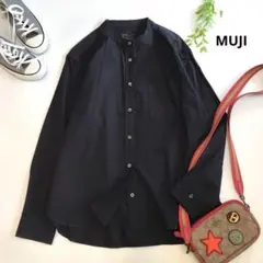 無印良品 MUJI スタンドカラーシャツ 長袖 L ブラック