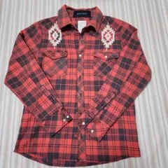 ＊BIGLITUDE ＊ 刺繍入り長袖シャツ レッド/ブラックチェック