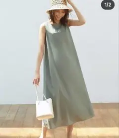美品　PLST プラステ ポリブロードバックシャンワンピース M セージのサムネイル