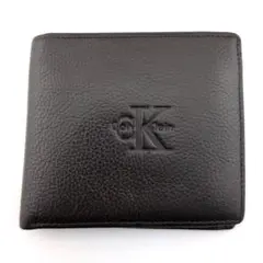 【Calvin Klein】本革 二つ折り財布 小銭入れ付き ブラック メンズ