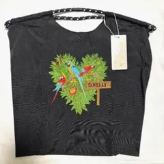 新品 D.KELLY 刺繍 トートバッグ DK-BC-508 オウム 鳥 黒