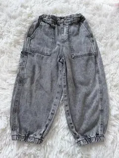 GU キッズ 男女兼用 120 デニムワイドワークジョガーパンツ グレー