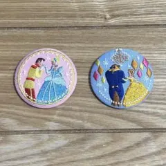 ディズニー刺繍缶バッジ 2個セット 美女と野獣 シンデレラ