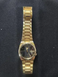 SEIKO セイコー５自動巻き 腕時計 ブラック×ゴールド　7S26C　裏スケ