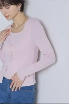 リブ編み長袖カーディガン ピンク