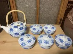有田焼 青い花柄 急須と茶碗セット