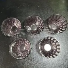 ガラス鉢 5個 パープルグラス 昭和レトロ