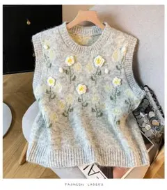 袖なし ニットベスト 可愛い セーター チョッキ ラウンドネック フリー