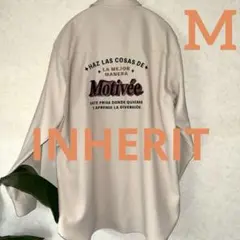 【美品】INHERIT ベージュ 長袖シャツ ポケット付き 刺繍のサムネイル