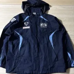 フード付きネイビーナイロンジャケット　少しチャック硬め