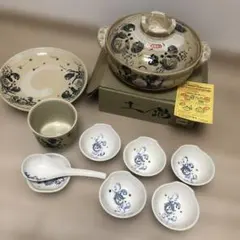 新品未使用！土鍋セット　9号　萬古鍋 土鍋 9号 おしゃれ 直火専用 黒十草 4〜5人用 日本製 耐熱 深型 萬古焼