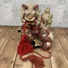 小槌獅子　九谷焼狛犬　置物　シーサー 九谷焼 骨董 民芸品 宝獅子 魔除け獅子 縁起物 獅子 狛犬 置物
