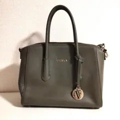FURLA グレー レザー ハンドバッグ ショルダーバッグ